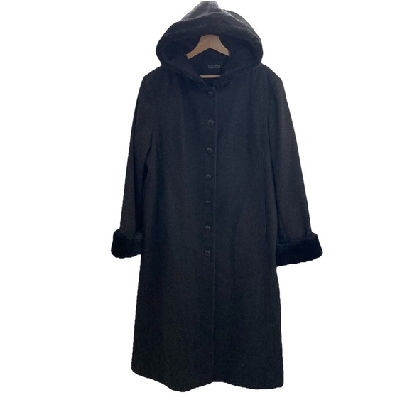 Donnybrook Jackets & Blazers - Donnybrook Long Wool Hooded Duster Trench Coat Maxi Gray Faux Fur Trim